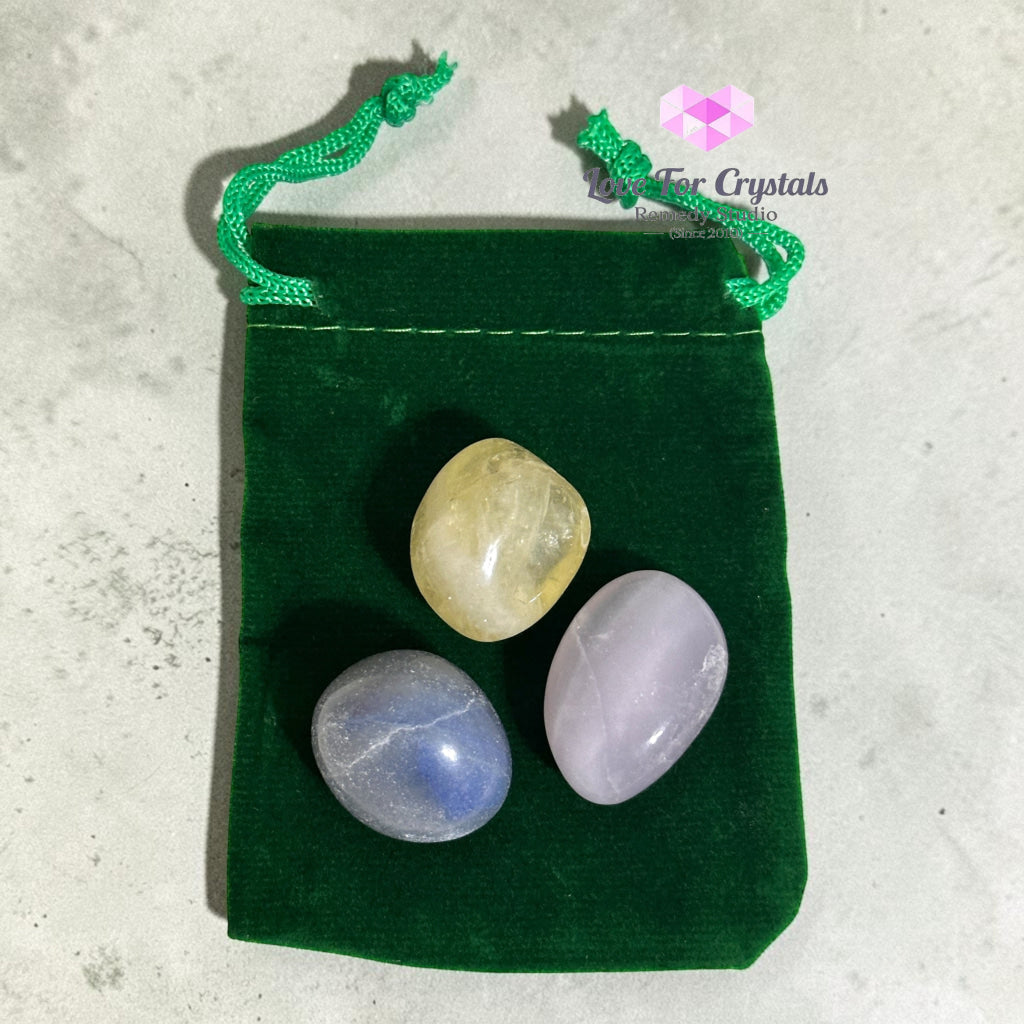 ATTRACT NEW JOB Pocket Remedy Crystal Trio Set (Blue Aventurine Citrine Fluorite)25-35mm - Set of 3 Stones - Crystal