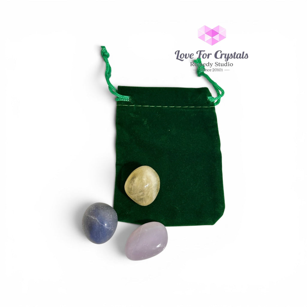 ATTRACT NEW JOB Pocket Remedy Crystal Trio Set (Blue Aventurine Citrine Fluorite)25-35mm - Set of 3 Stones - Crystal