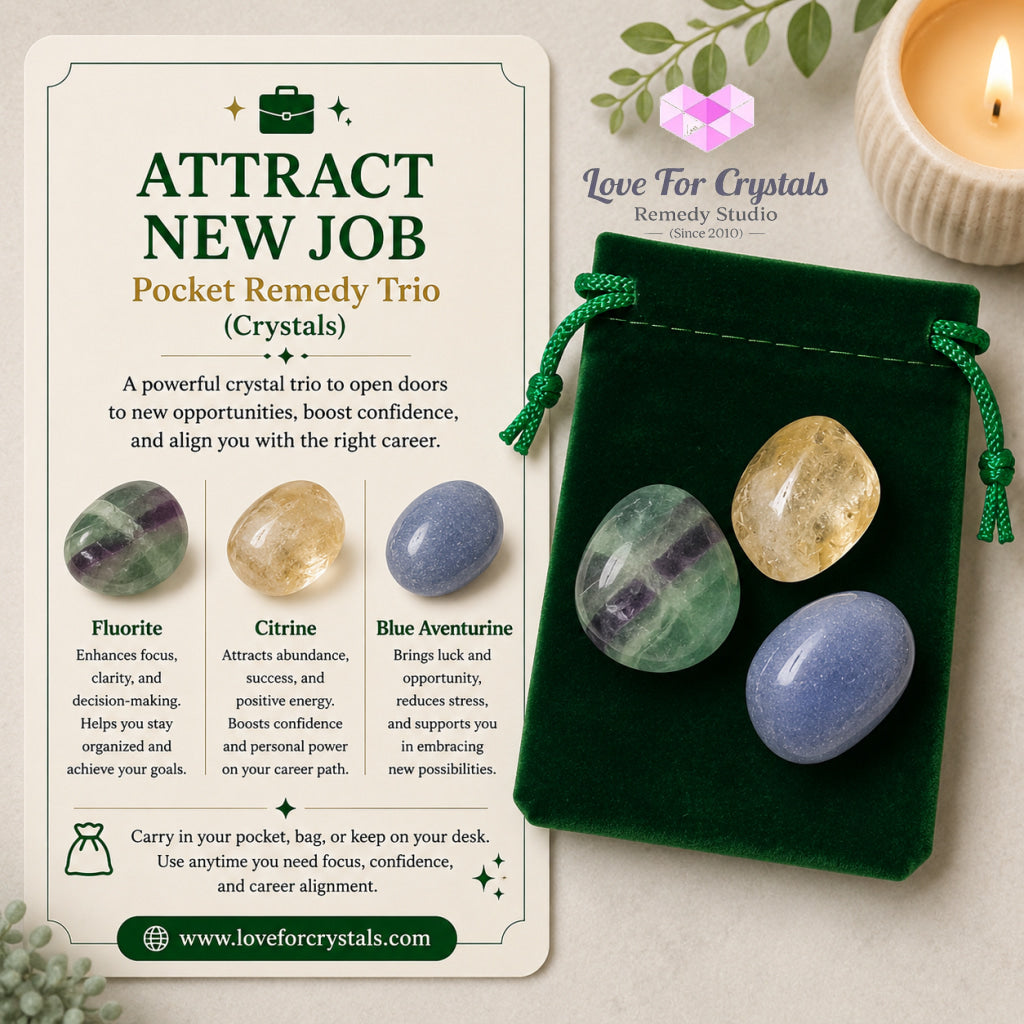 ATTRACT NEW JOB Pocket Remedy Crystal Trio Set (Blue Aventurine Citrine Fluorite)25-35mm - Set of 3 Stones - Crystal