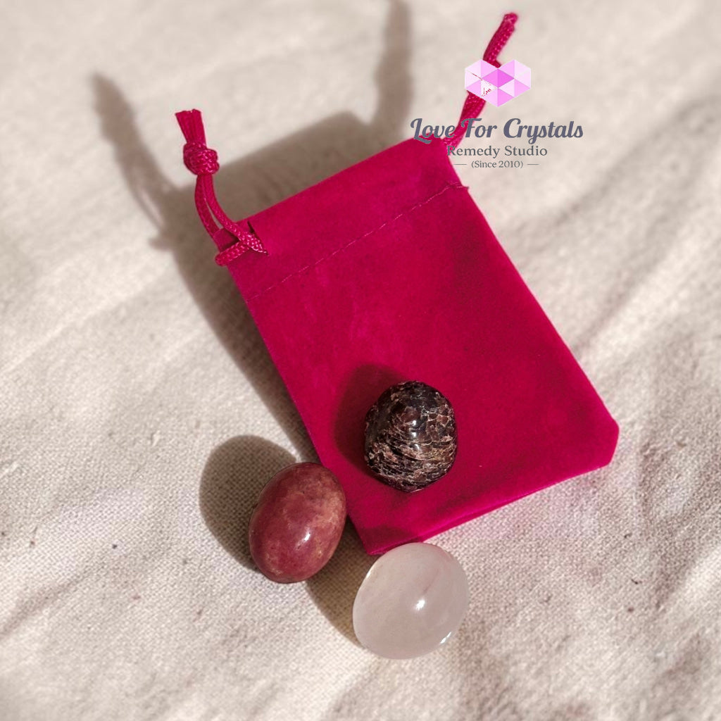 ATTRACT SOULMATE Pocket Remedy Crystal Trio Set (Rose Quartz Rhodonite & Garnet) 15-25mm - 3 Stones Set - Crystal sets