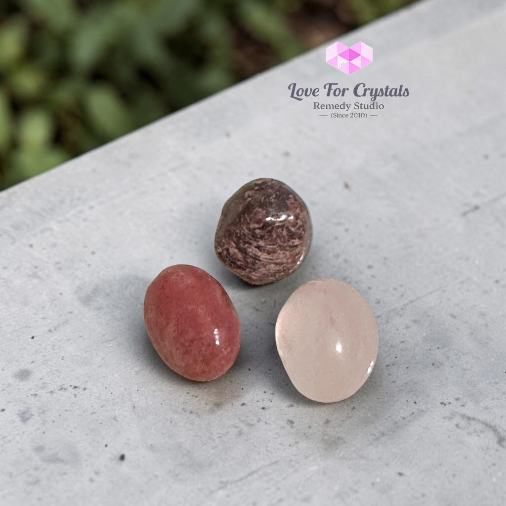 ATTRACT SOULMATE Pocket Remedy Crystal Trio Set (Rose Quartz Rhodonite & Garnet) 15-25mm - 3 Stones Set - Crystal sets