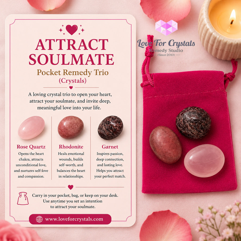 ATTRACT SOULMATE Pocket Remedy Crystal Trio Set (Rose Quartz Rhodonite & Garnet) 15-25mm - 3 Stones Set - Crystal sets