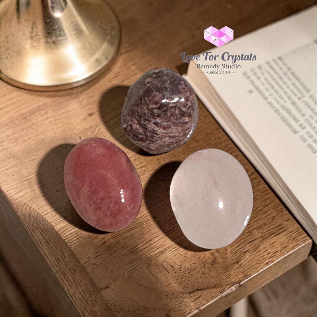 ATTRACT SOULMATE Pocket Remedy Crystal Trio Set (Rose Quartz Rhodonite & Garnet) 15-25mm - 3 Stones Set - Crystal sets