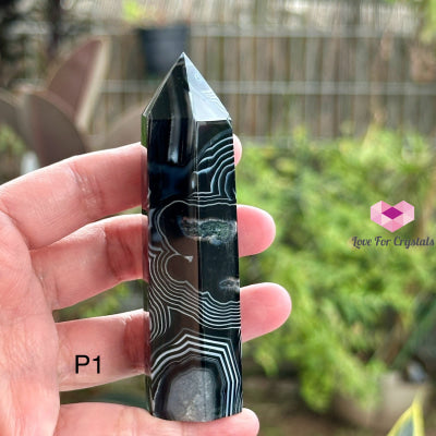 Black Agate Tower Point (Brazil) 92G 96Mm (P1) Points