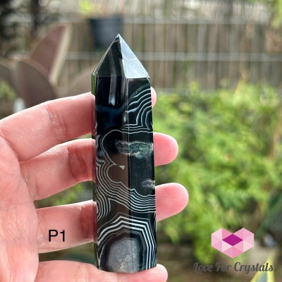 Black Agate Tower Point (Brazil) 92G 96Mm (P1) Points