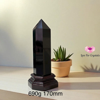 Black Obsidian Anchor Pointer with Wooden Stand 690g 170mm Obsidian
