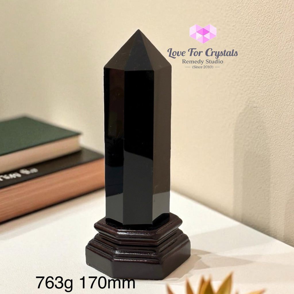 Black Obsidian Anchor Pointer with Wooden Stand 763g 170mm Obsidian