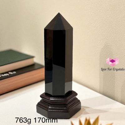 Black Obsidian Anchor Pointer with Wooden Stand 763g 170mm Obsidian