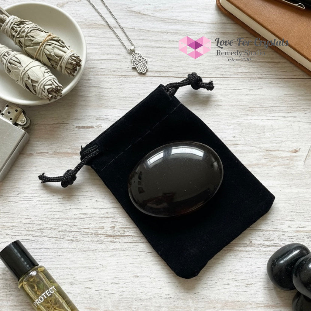 Black Obsidian Energy Shield Palm Stone 45mm (Encoded & attuned) Random Piece (45mm) Obsidian