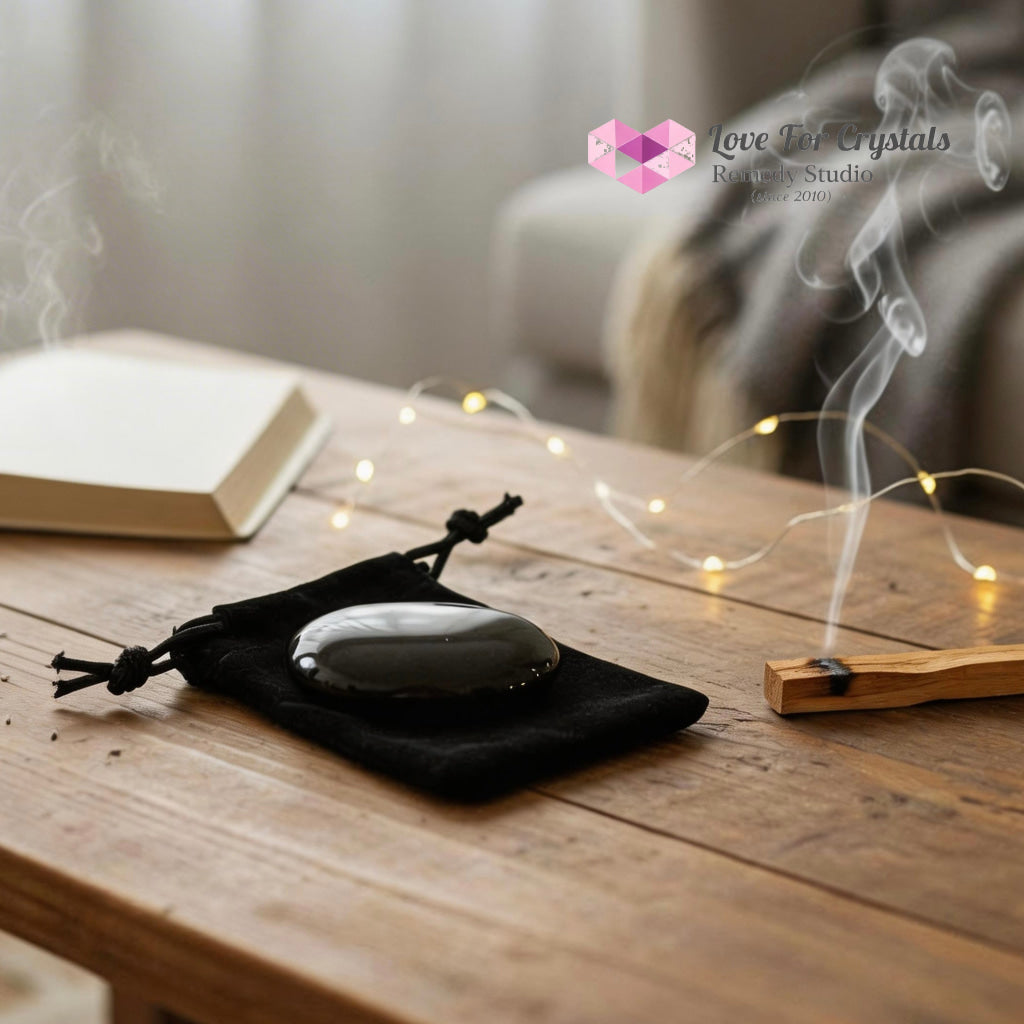 Black Obsidian Energy Shield Palm Stone 45mm (Encoded & attuned) Random Piece (45mm) Obsidian