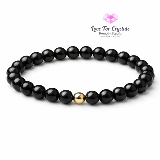 Black Obsidian Personal Protection 6mm Bracelet with 14k gold filled bead Bracelets & Bangles