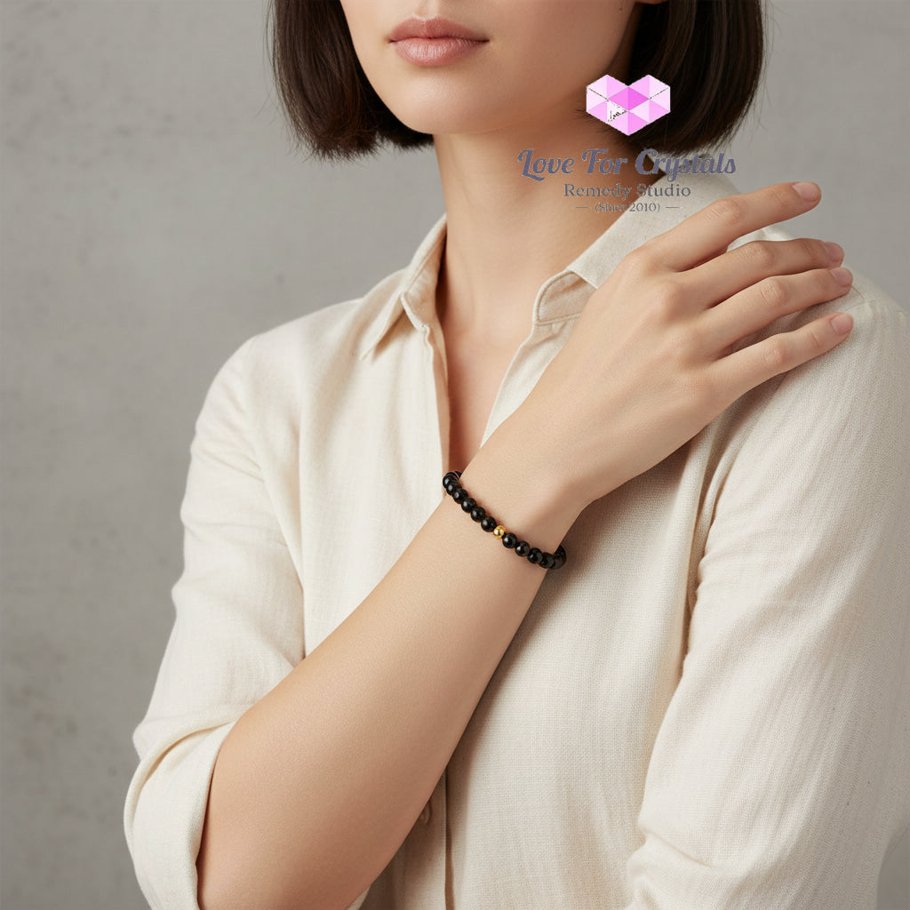 Black Obsidian Personal Protection 6mm Bracelet with 14k gold filled bead Bracelets & Bangles