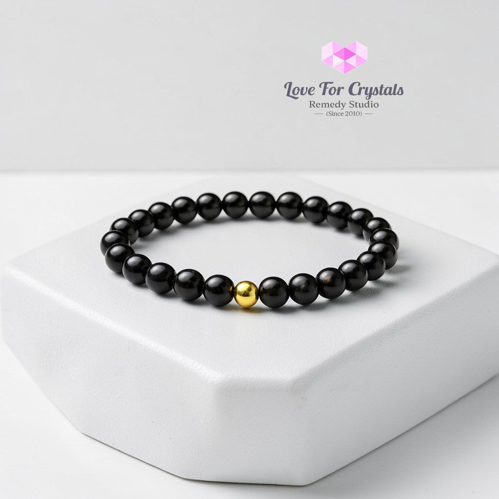 Black Obsidian Personal Protection 6mm Bracelet with 14k gold filled bead Bracelets & Bangles