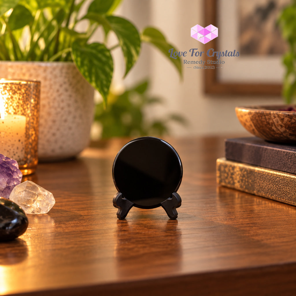 Black Obsidian Scrying Mirror 50mm with stand