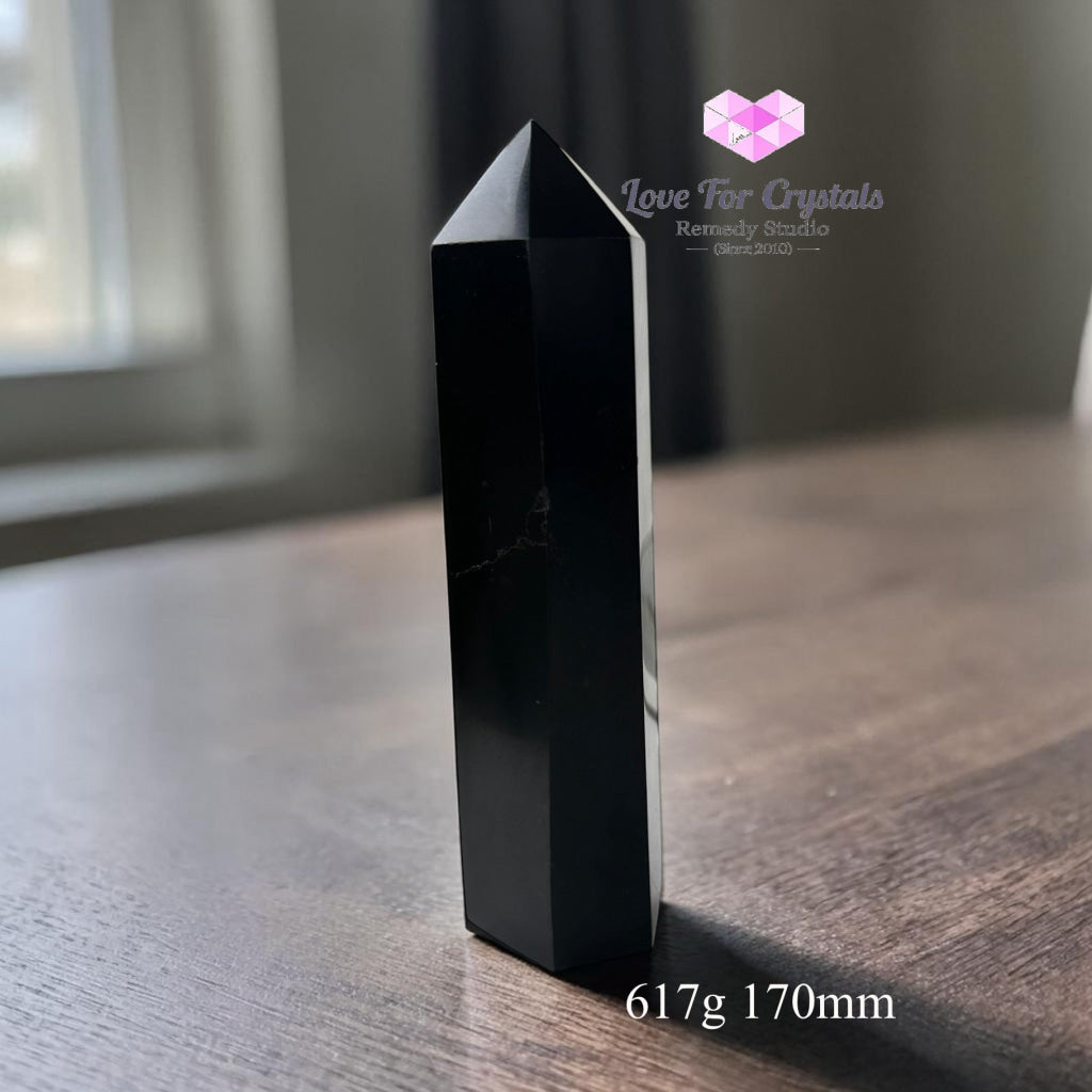 Black Tourmaline Anchor Point (Compounded with Graphite) - 617g 170mm - Black tourmaline