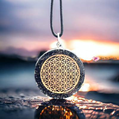 Black Tourmaline Orgonite Pendant With Flower Of Life Symbol (Protection & Shield) 40Mm Orgonites