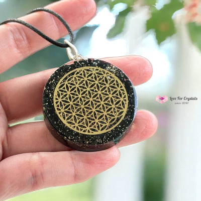 Black Tourmaline Orgonite Pendant With Flower Of Life Symbol (Protection & Shield) 40Mm Orgonites