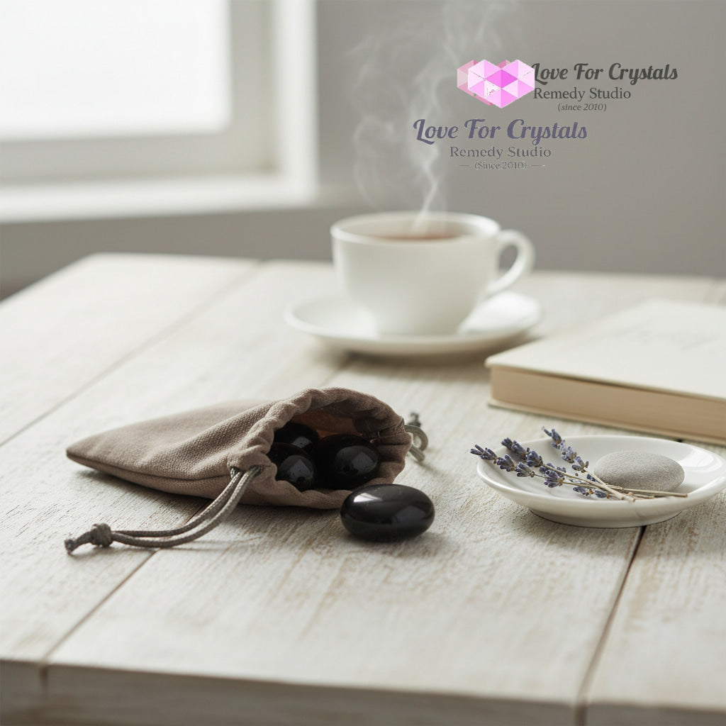 Black Tourmaline Protection Pocket Stones (15-20mm Set) Encoded & Attuned Random Set (3 stones 15-20mm) Black tourmaline