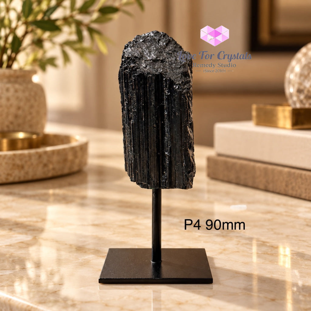 Black Tourmaline Raw Mounted on Black Metal Stand (Brazil) Protection Anchor - Black tourmaline
