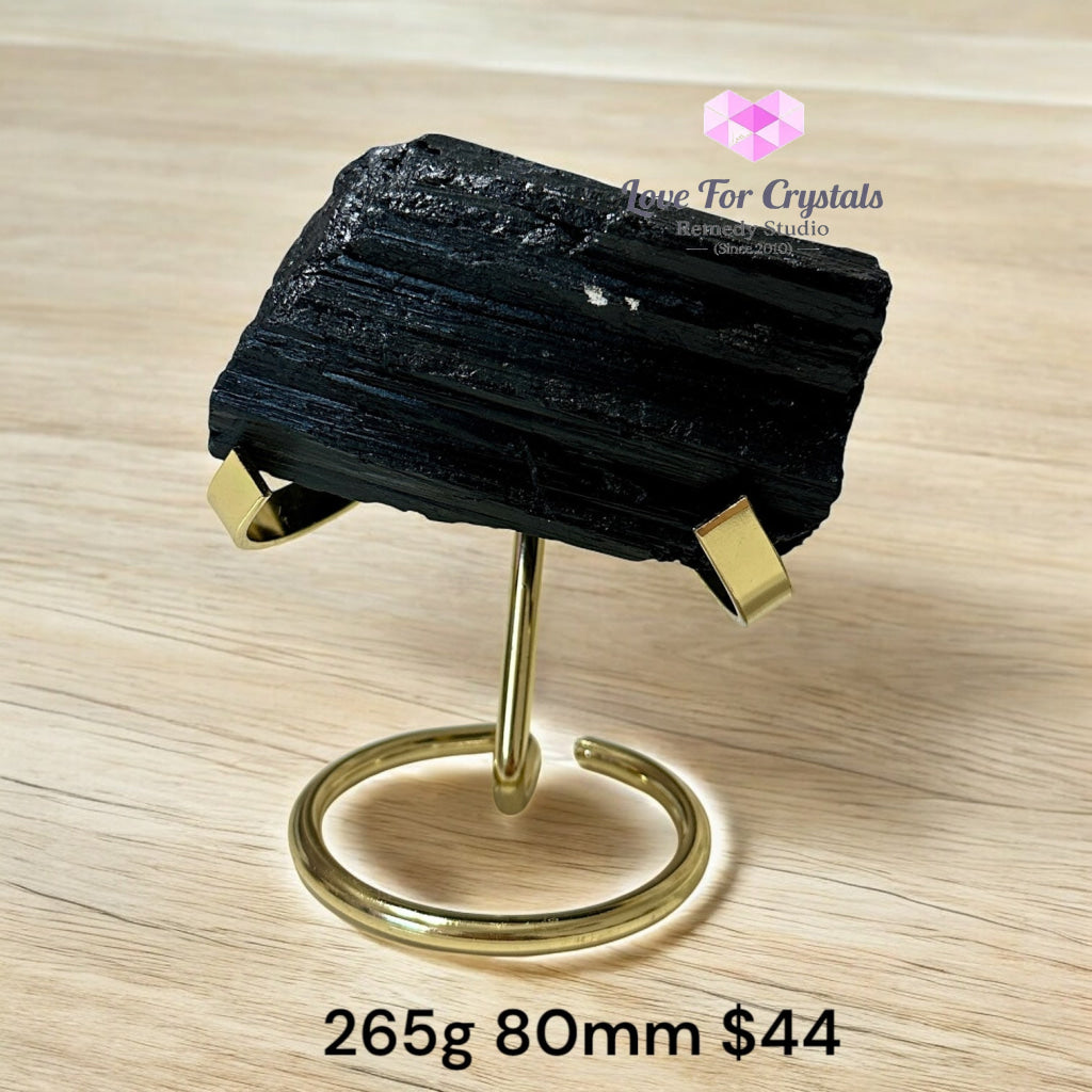 Black Tourmaline Raw with Elegant Stand (Pre-coded & Activated) 265g 80mm Black tourmaline