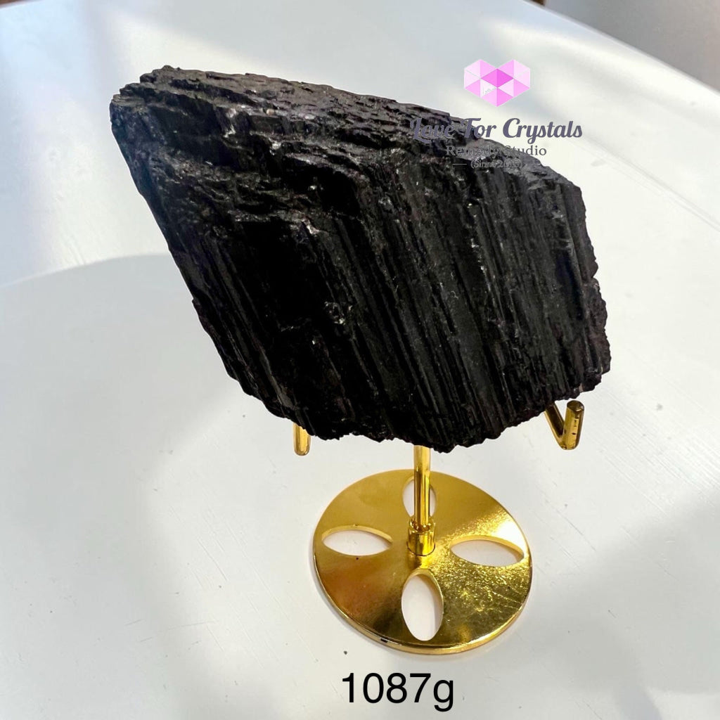 Black Tourmaline Raw with Stand (Brazil) - 1087g 15cm - Black tourmaline