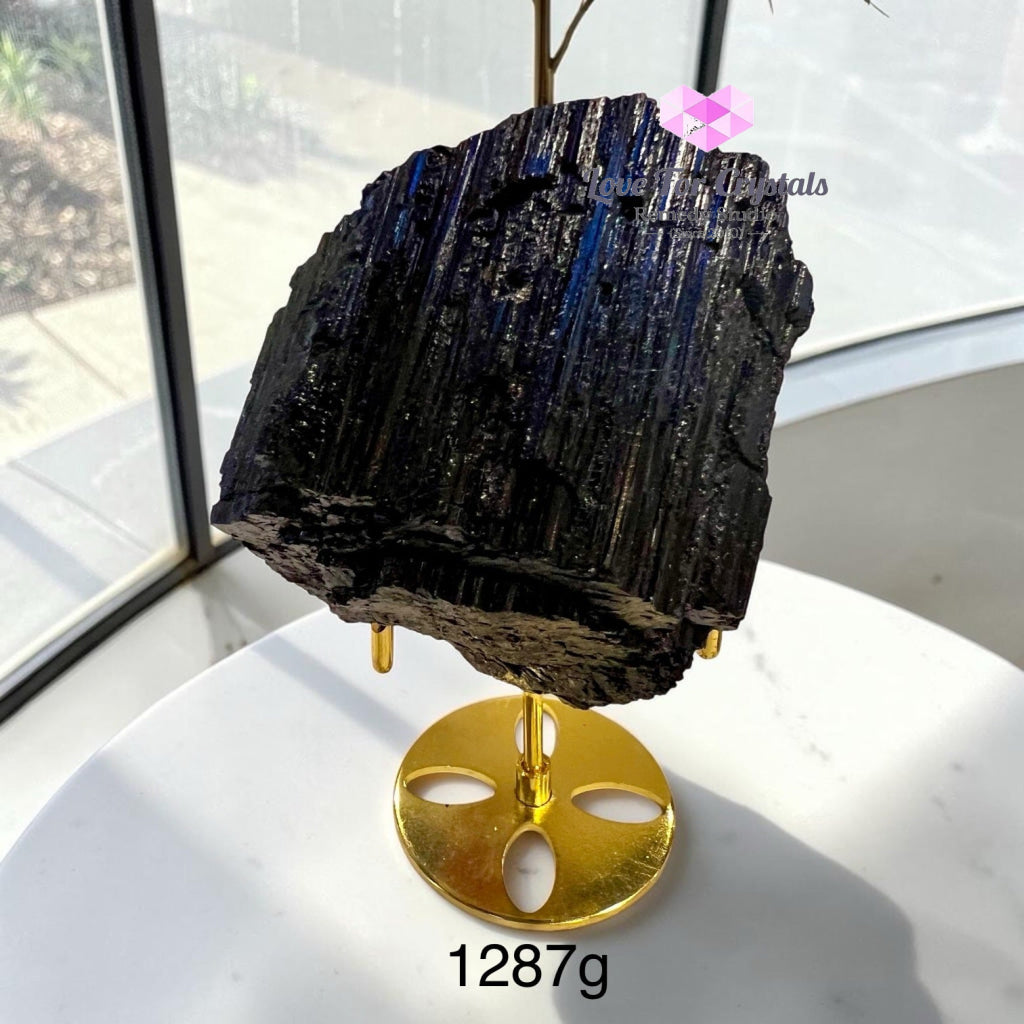 Black Tourmaline Raw with Stand (Brazil) - 1287g 13cm - Black tourmaline