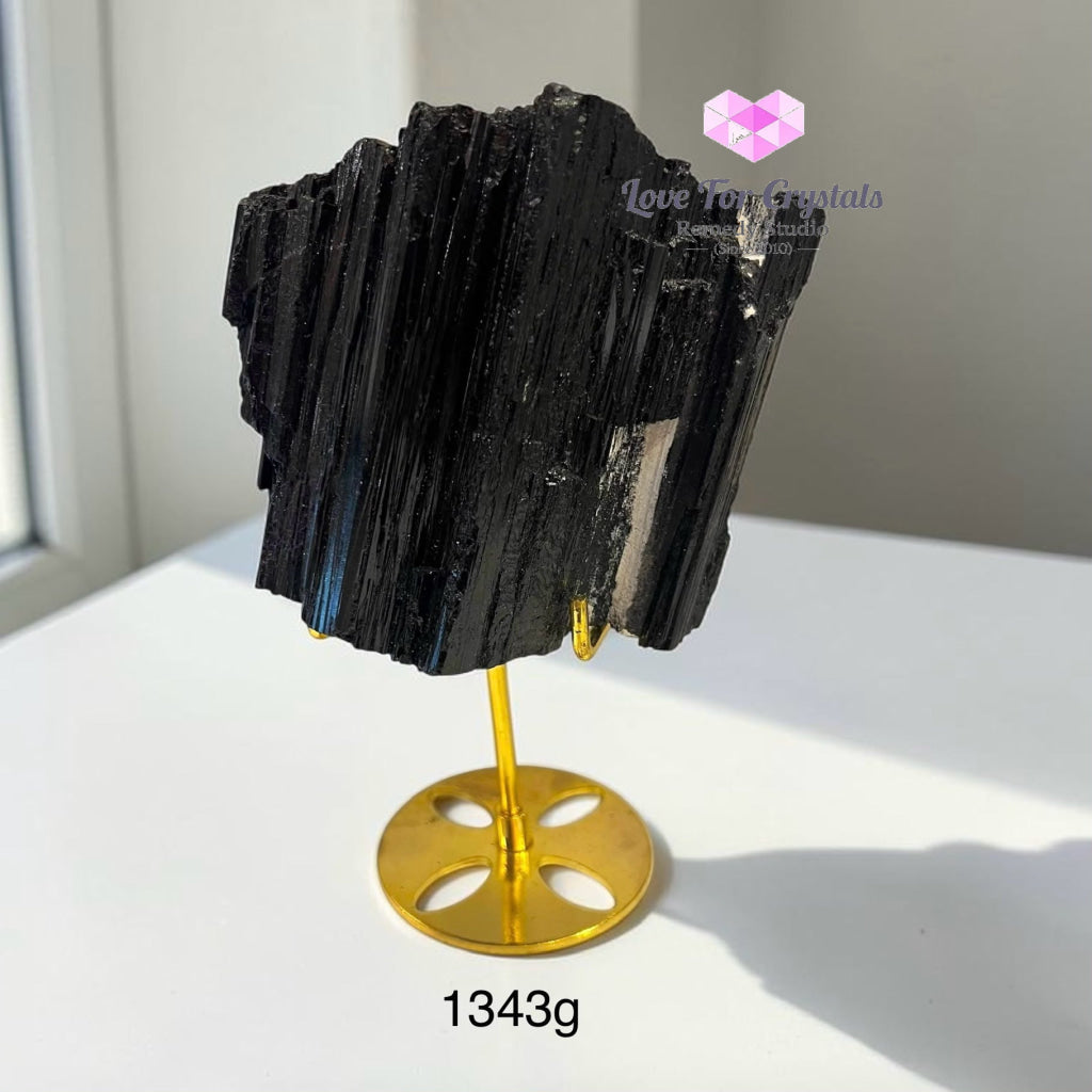 Black Tourmaline Raw with Stand (Brazil) - 1343g 13cm - Black tourmaline