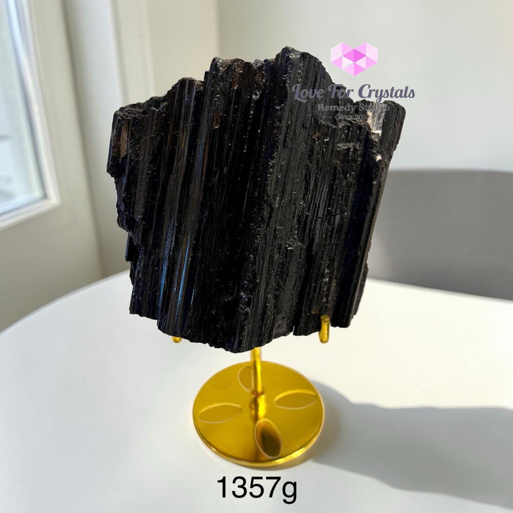 Black Tourmaline Raw with Stand (Brazil) - 1357g 13cm - Black tourmaline