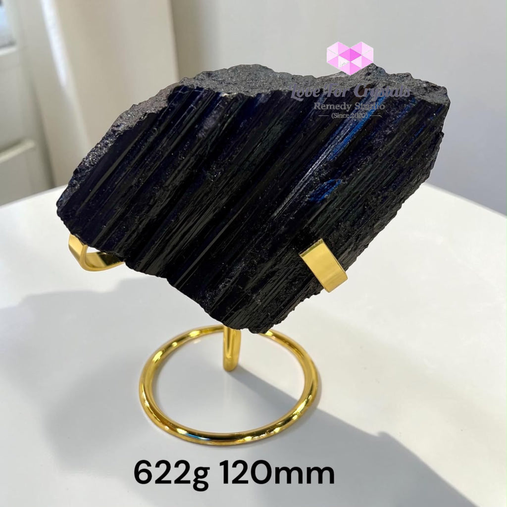Black Tourmaline Raw with Stand (Brazil) - 622g 120mm - Black tourmaline