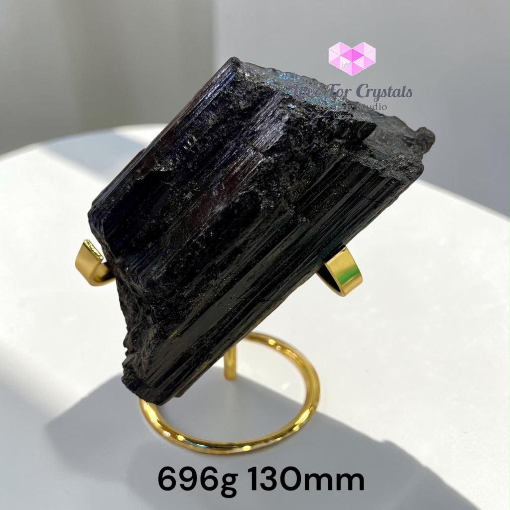 Black Tourmaline Raw with Stand (Brazil) - 696g 130mm - Black tourmaline