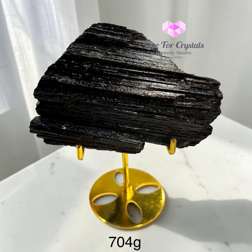 Black Tourmaline Raw with Stand (Brazil) - 704g 15cm - Black tourmaline