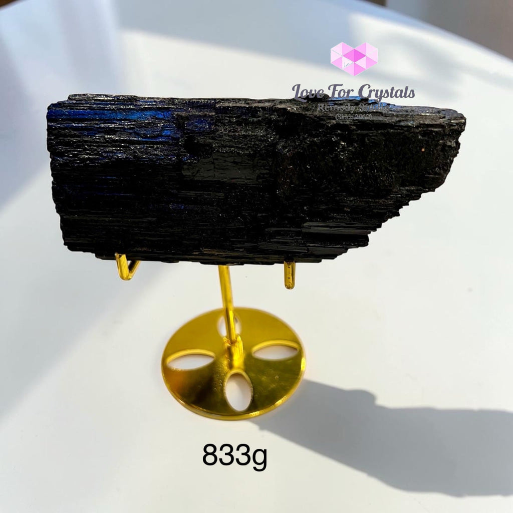 Black Tourmaline Raw with Stand (Brazil) - 833g 13cm - Black tourmaline