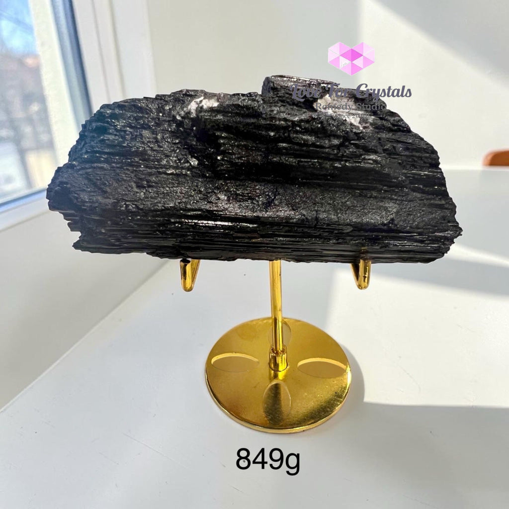 Black Tourmaline Raw with Stand (Brazil) - 849g 13cm - Black tourmaline