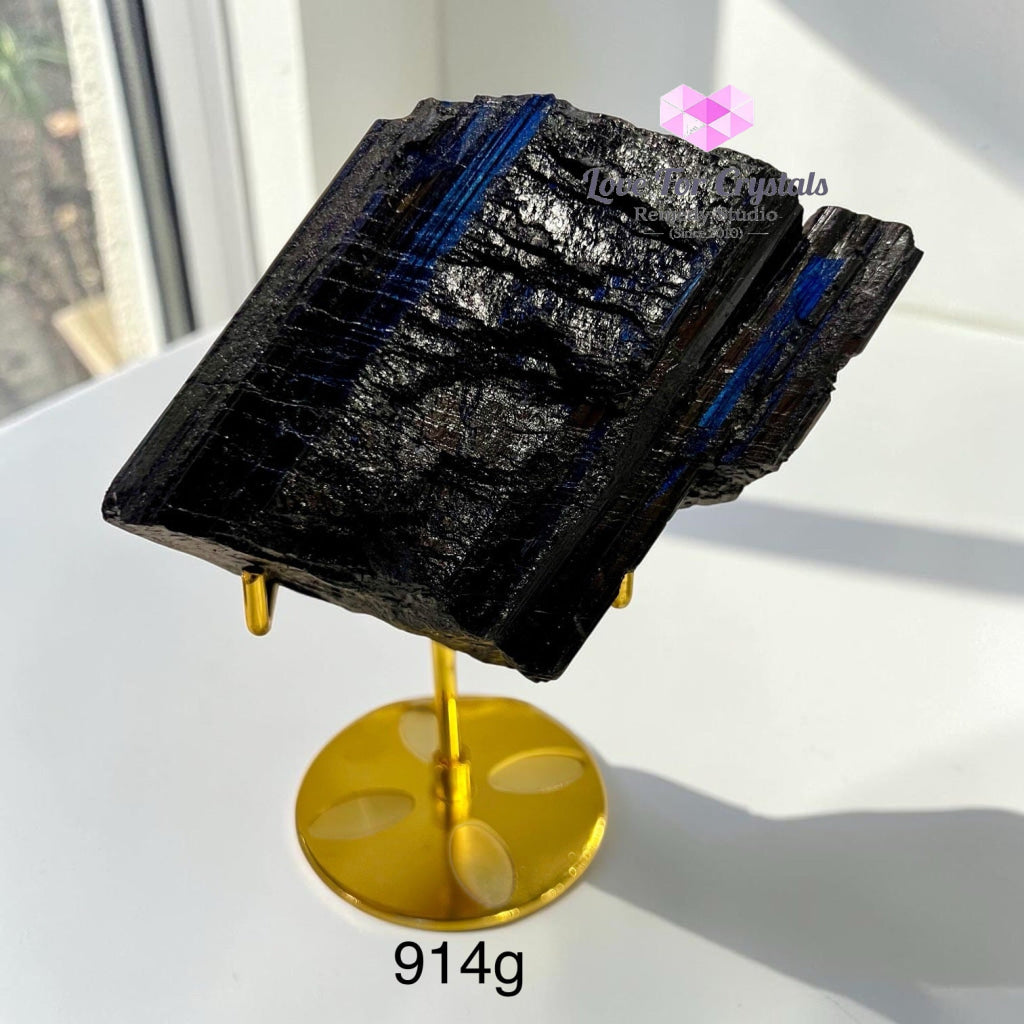 Black Tourmaline Raw with Stand (Brazil) - 914g 13cm - Black tourmaline