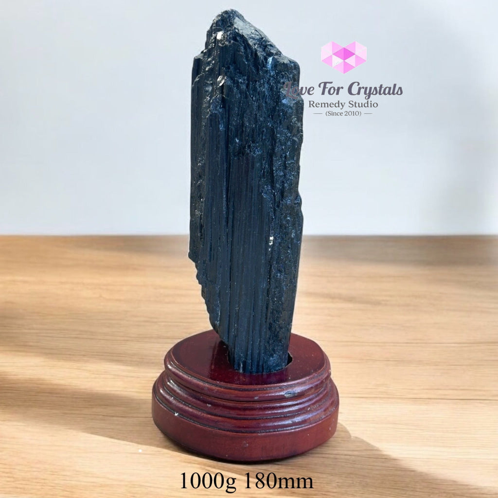 Black Tourmaline Raw with wooden stand (Large) Brazil AAA grade (Pre-activated) 1000g 180mm Raw crystals