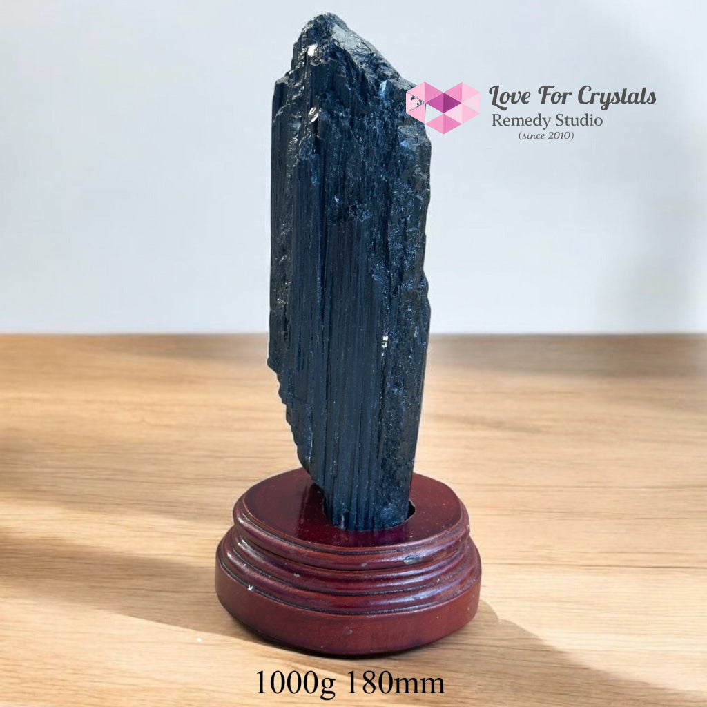 Black Tourmaline Raw with wooden stand (Large) Brazil AAA grade (Pre-activated) 1000g 180mm Raw crystals