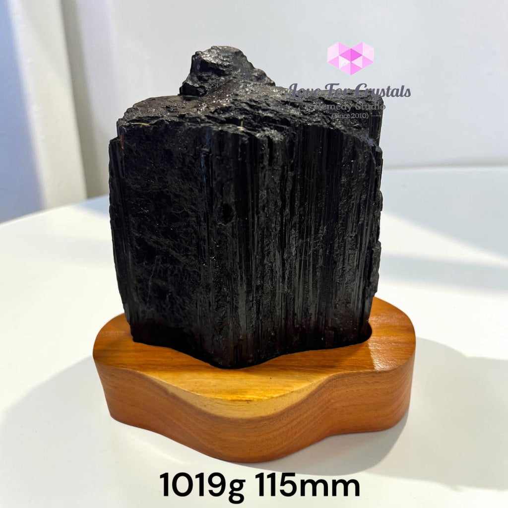 Black Tourmaline Raw with wooden stand (Large) Brazil AAA grade (Pre-activated) - 1019g 115mm - Raw crystals