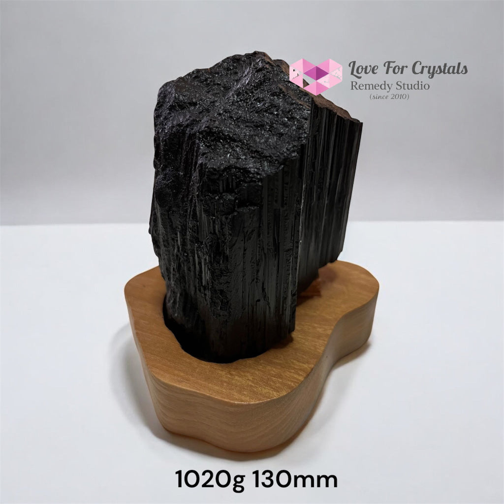 Black Tourmaline Raw with wooden stand (Large) Brazil AAA grade (Pre-activated) 1020g 130mm Raw crystals