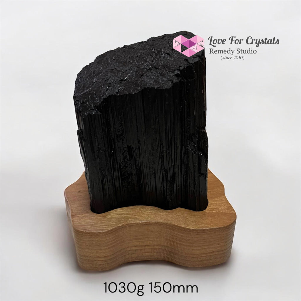 Black Tourmaline Raw with wooden stand (Large) Brazil AAA grade (Pre-activated) 1030g 150mm Raw crystals