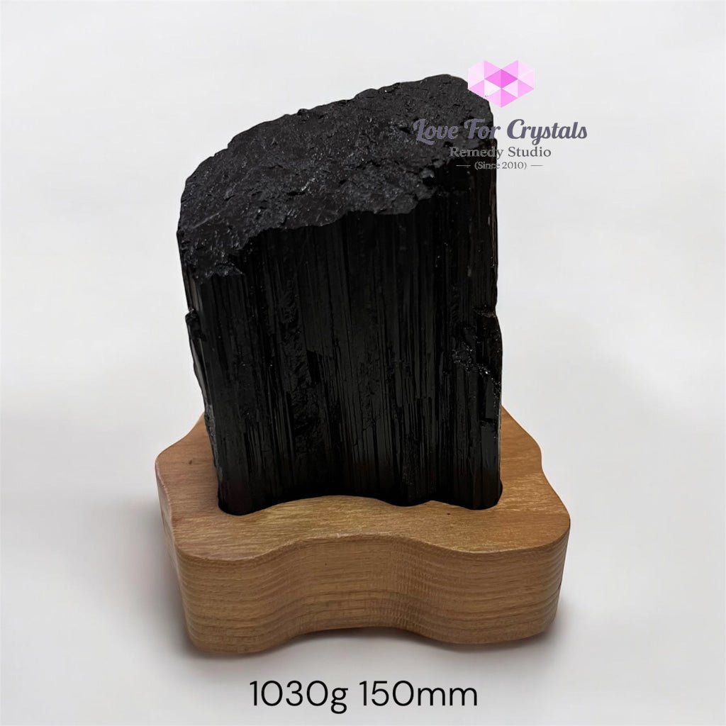 Black Tourmaline Raw with wooden stand (Large) Brazil AAA grade (Pre-activated) 1030g 150mm Raw crystals