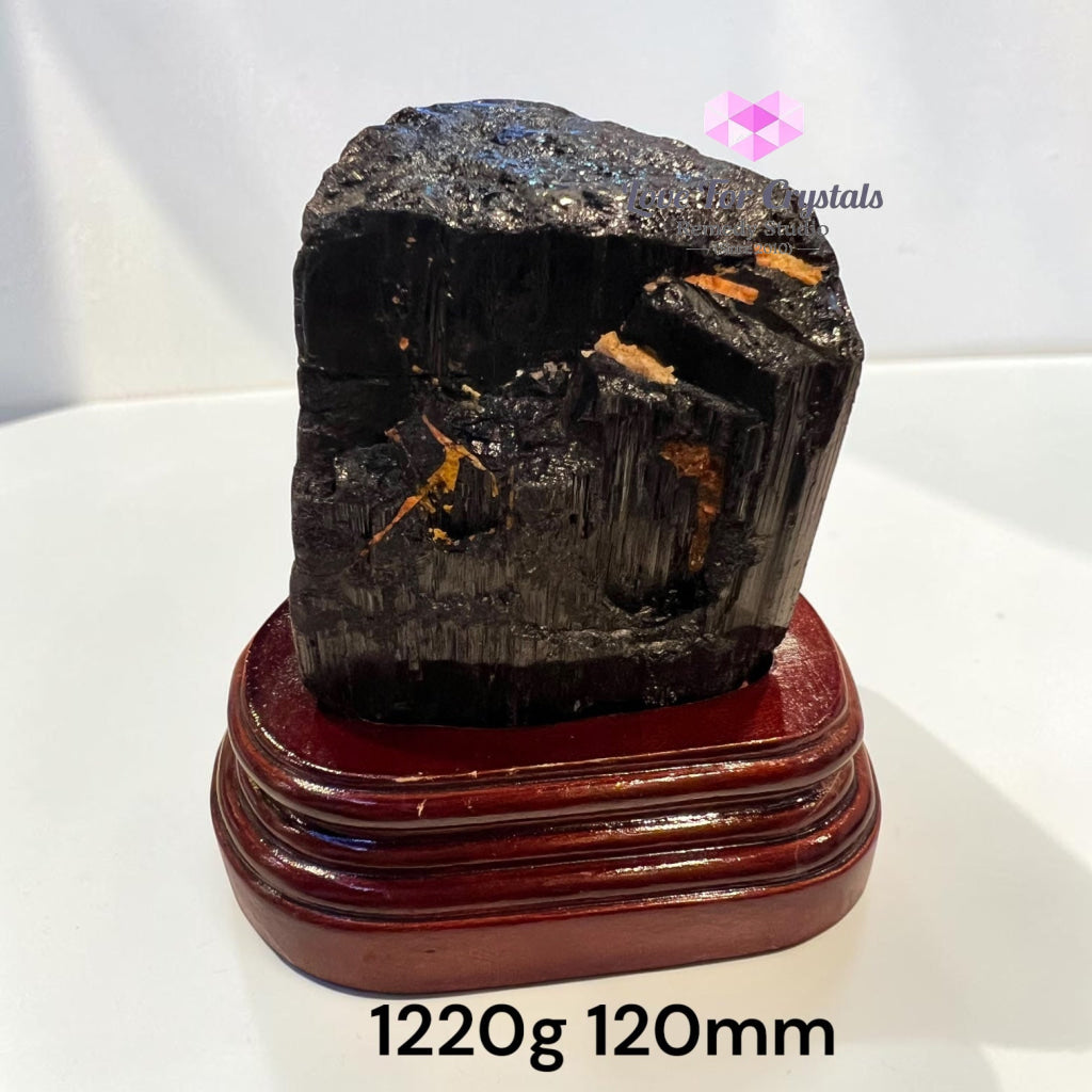 Black Tourmaline Raw with wooden stand (Large) Brazil AAA grade (Pre-activated) - 1220g 120mm - Raw crystals