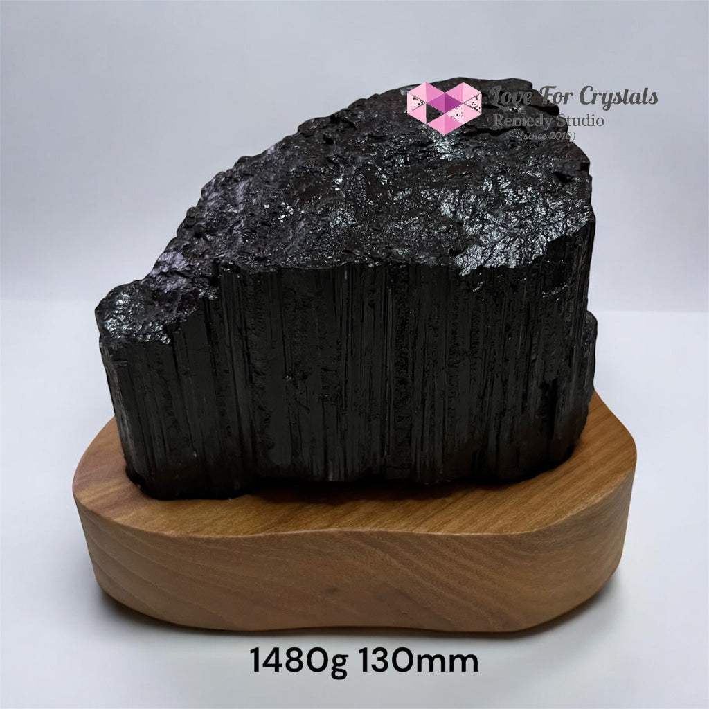 Black Tourmaline Raw with wooden stand (Large) Brazil AAA grade (Pre-activated) 1480g 130mm Raw crystals