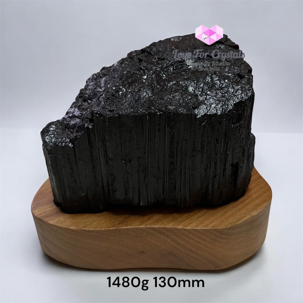 Black Tourmaline Raw with wooden stand (Large) Brazil AAA grade (Pre-activated) 1480g 130mm Raw crystals