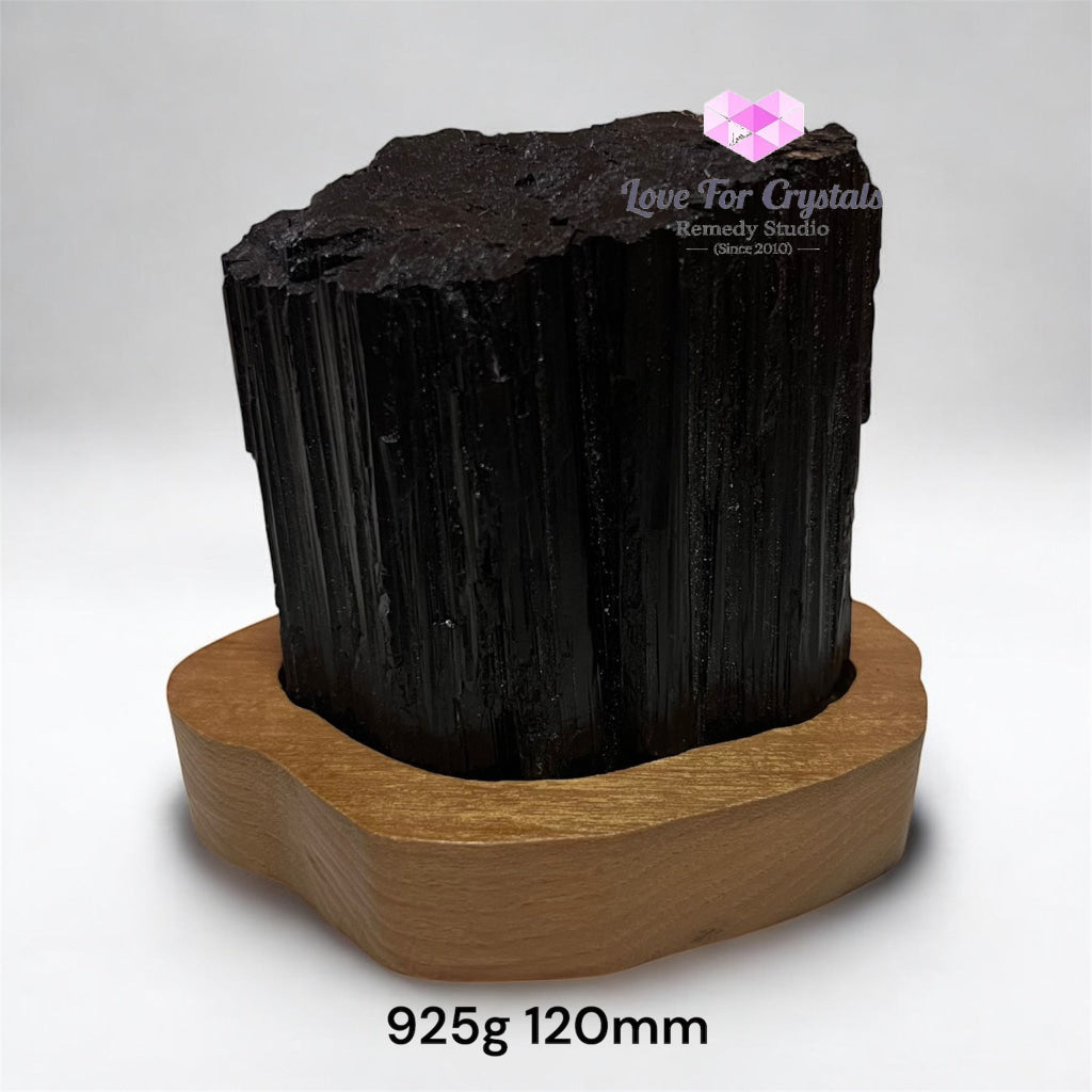 Black Tourmaline Raw with wooden stand (Large) Brazil AAA grade (Pre-activated) 925g 120mm Raw crystals
