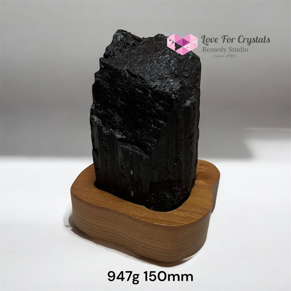 Black Tourmaline Raw with wooden stand (Large) Brazil AAA grade (Pre-activated) 947g 150mm Raw crystals