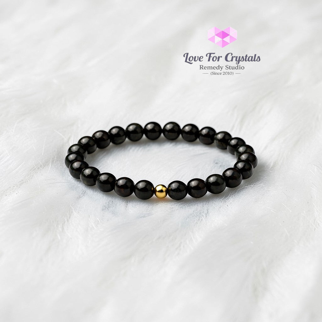 Black Tourmaline Strong Protection 6mm Bracelet with 14k gold filled bead Bracelets & Bangles