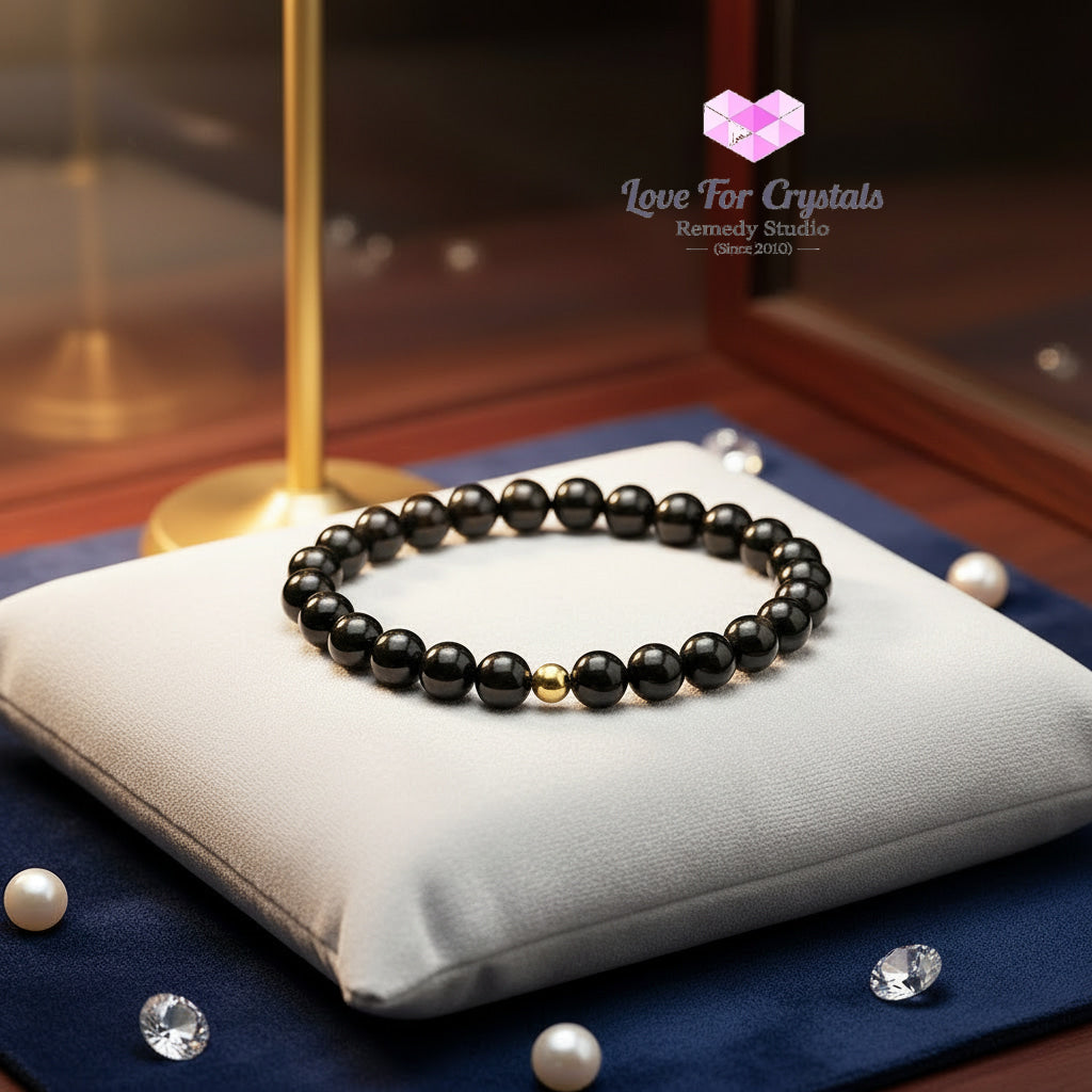 Black Tourmaline Strong Protection 6mm Bracelet with 14k gold filled bead Bracelets & Bangles
