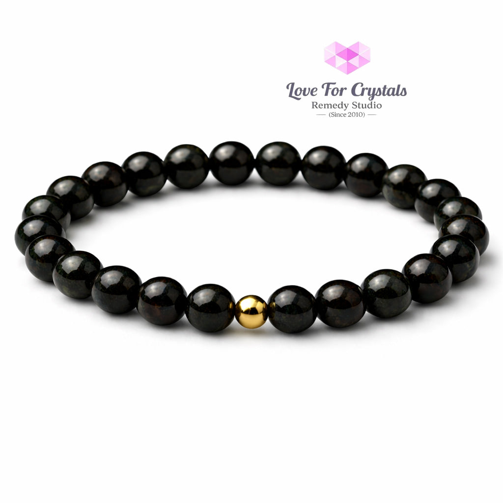 Black Tourmaline Strong Protection 6mm Bracelet with 14k gold filled bead Bracelets & Bangles