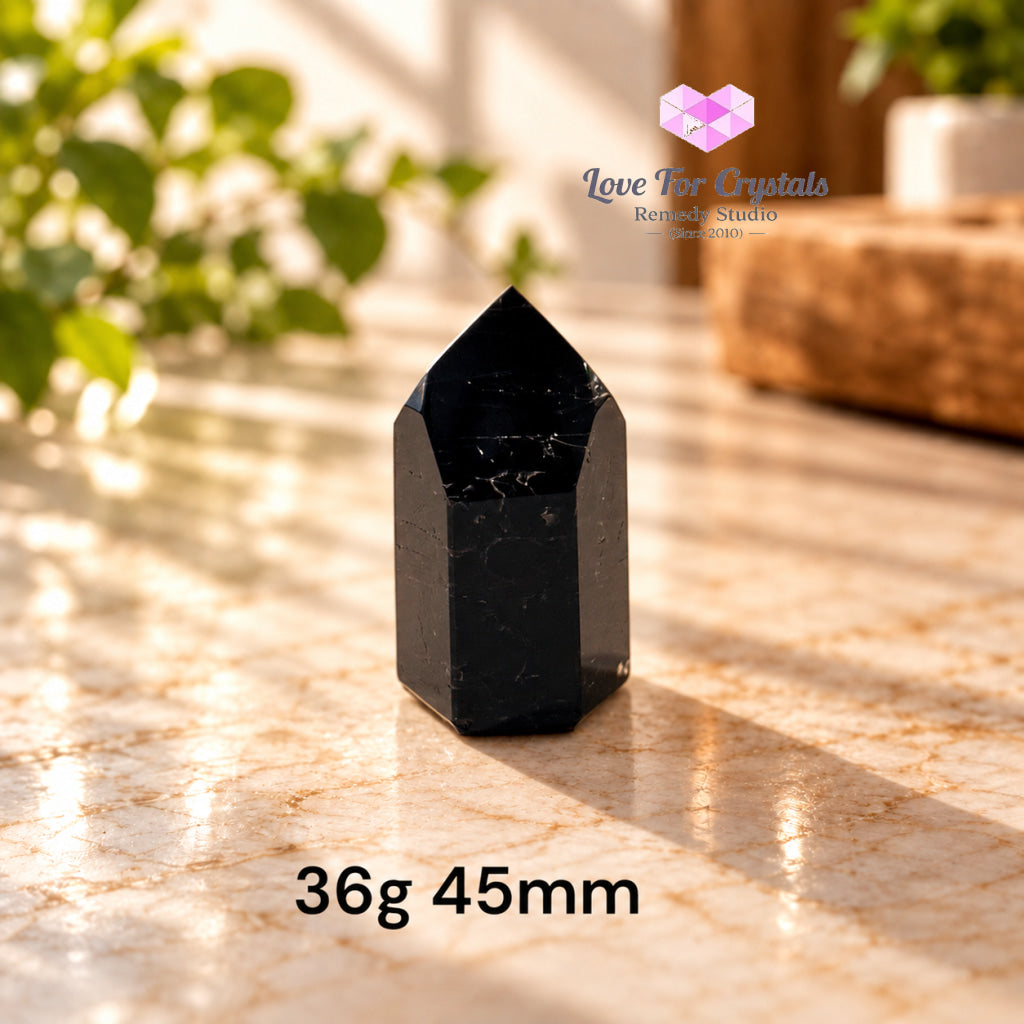 Black Tourmaline with Feldspar Mini Tower AAA (Brazil) - 36g 45mm - Black tourmaline