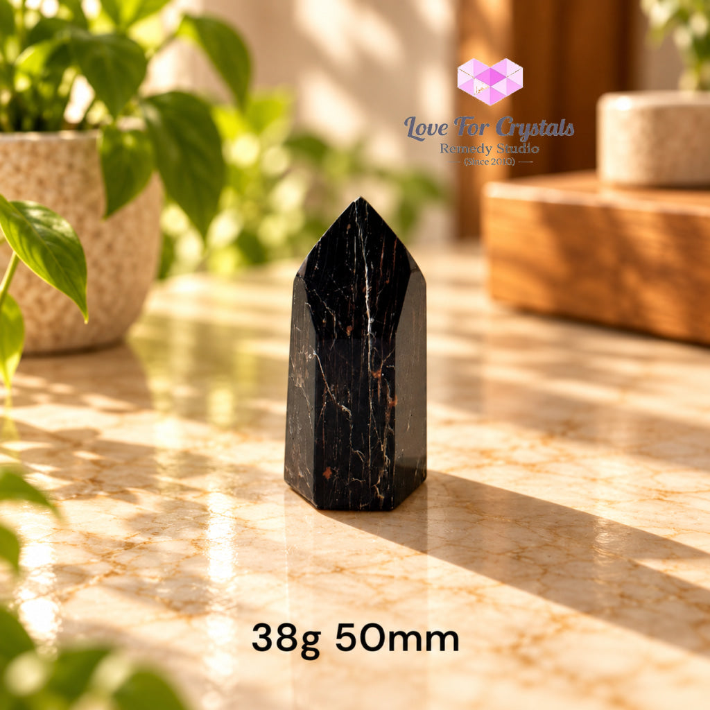 Black Tourmaline with Feldspar Mini Tower AAA (Brazil) - 38g 50mm - Black tourmaline